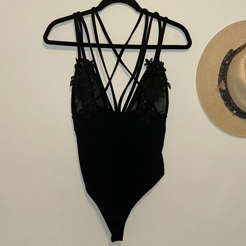 Boohoo Black Lace Strappy Bodysuit